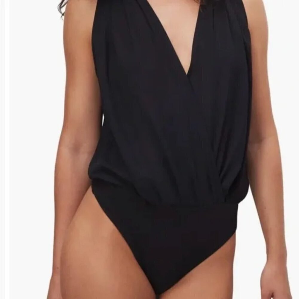 Good American Black Wrap Front Bodysuit. Sz: 4/XL